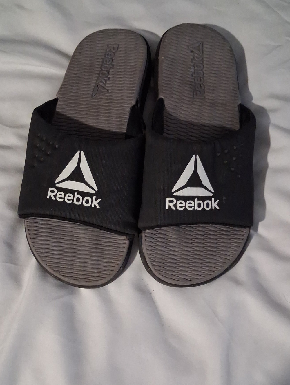 Reebok Black Slide Sandals with Gray Footbed